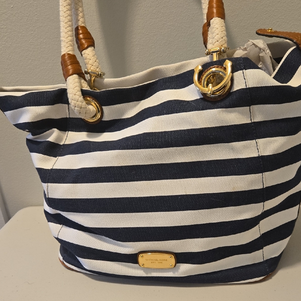 Michael Kors Striped Navy and Cream Tote